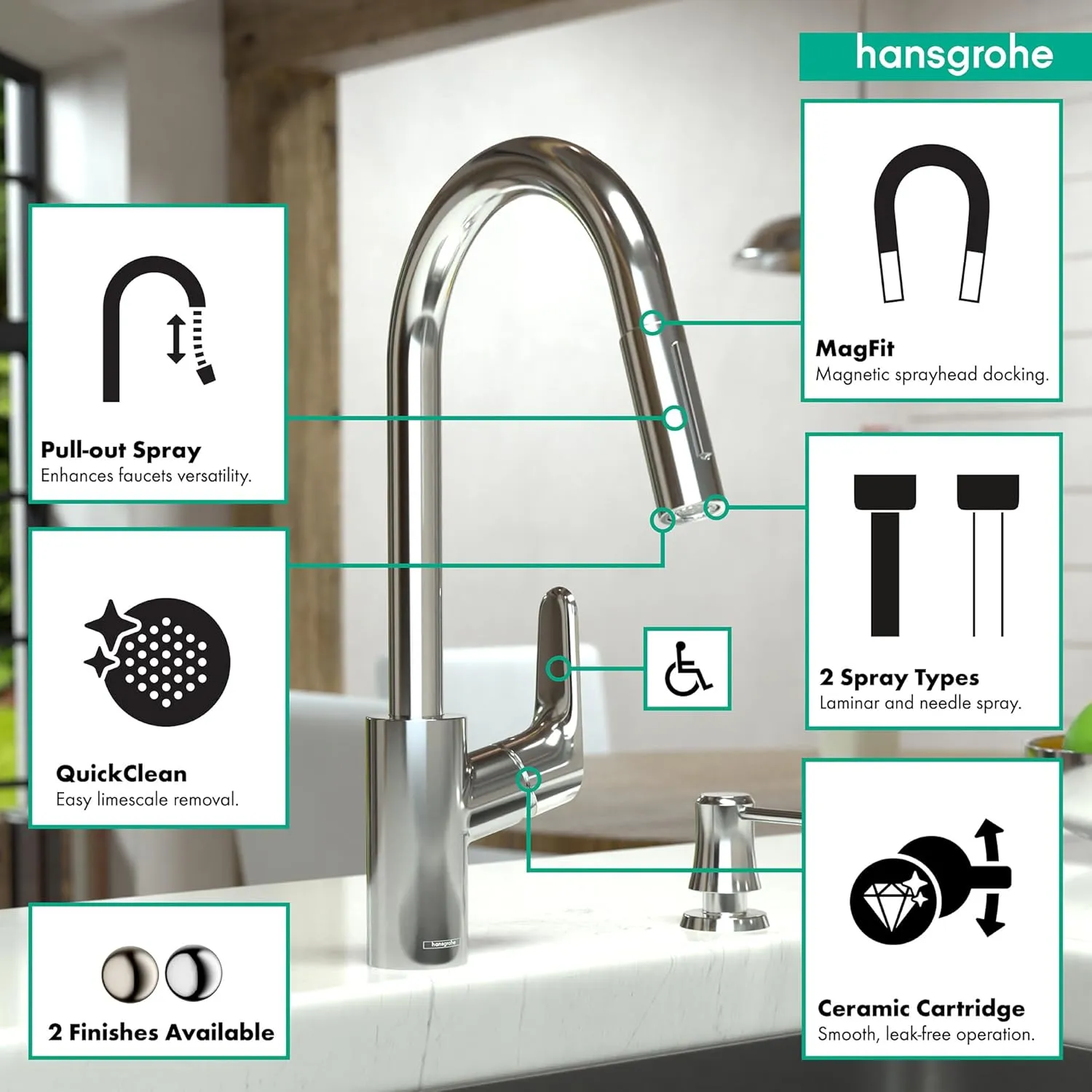 hansgrohe Focus Black High Arc Kitchen Faucet, Kitchen Faucets with Pull Down Sprayer, Faucet for Kitchen Sink, Magnetic Docking Spray Head, Matte Black 04505670, 1.75