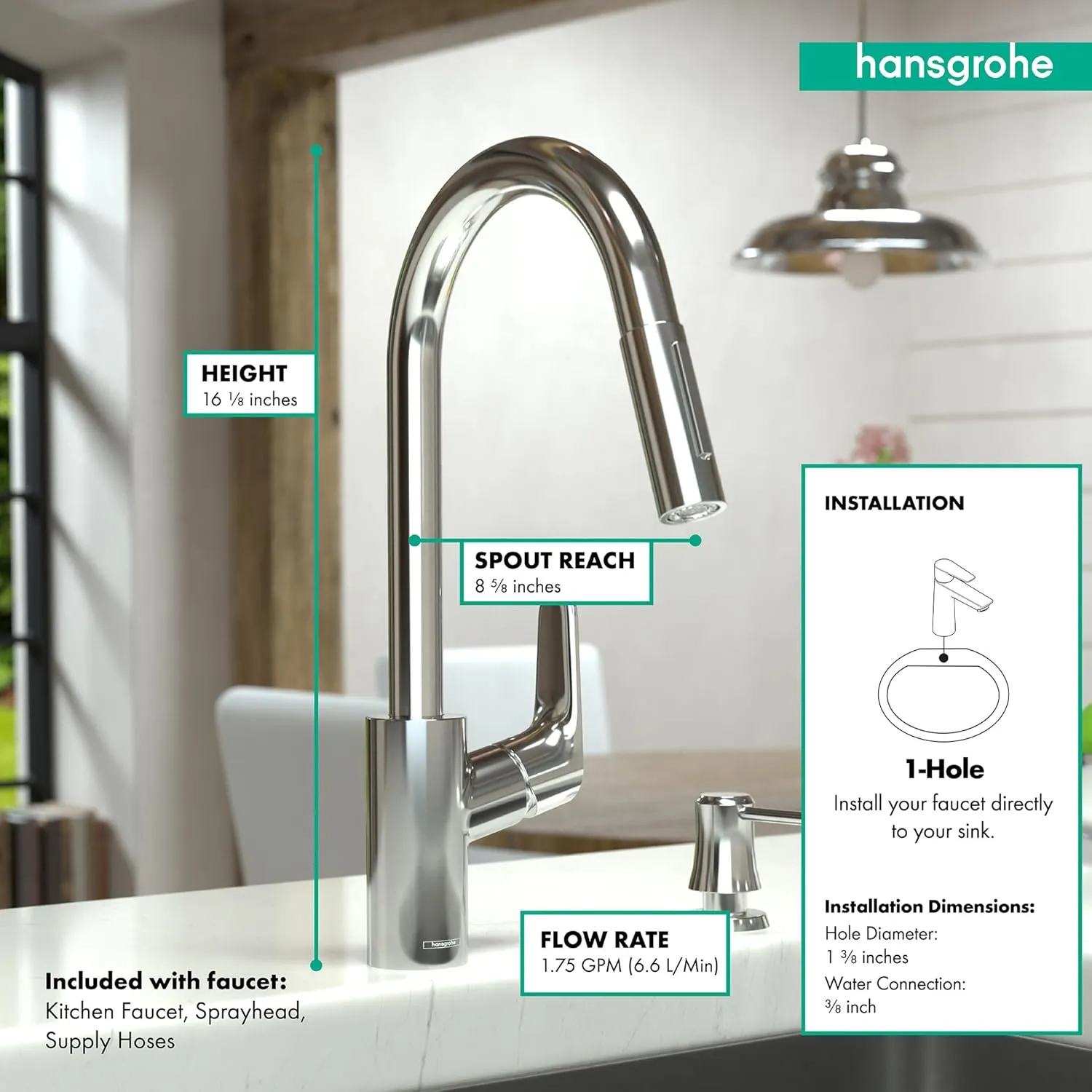 hansgrohe Focus Black High Arc Kitchen Faucet, Kitchen Faucets with Pull Down Sprayer, Faucet for Kitchen Sink, Magnetic Docking Spray Head, Matte Black 04505670, 1.75