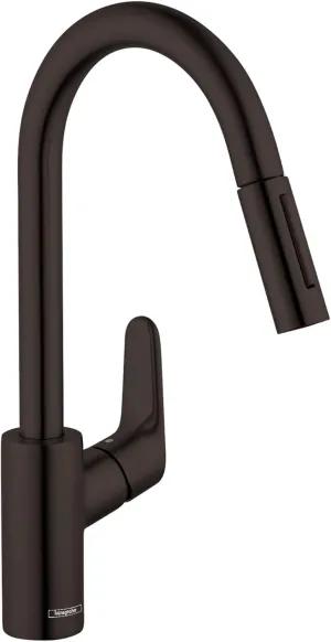 hansgrohe Focus Black High Arc Kitchen Faucet, Kitchen Faucets with Pull Down Sprayer, Faucet for Kitchen Sink, Magnetic Docking Spray Head, Matte Black 04505670, 1.75