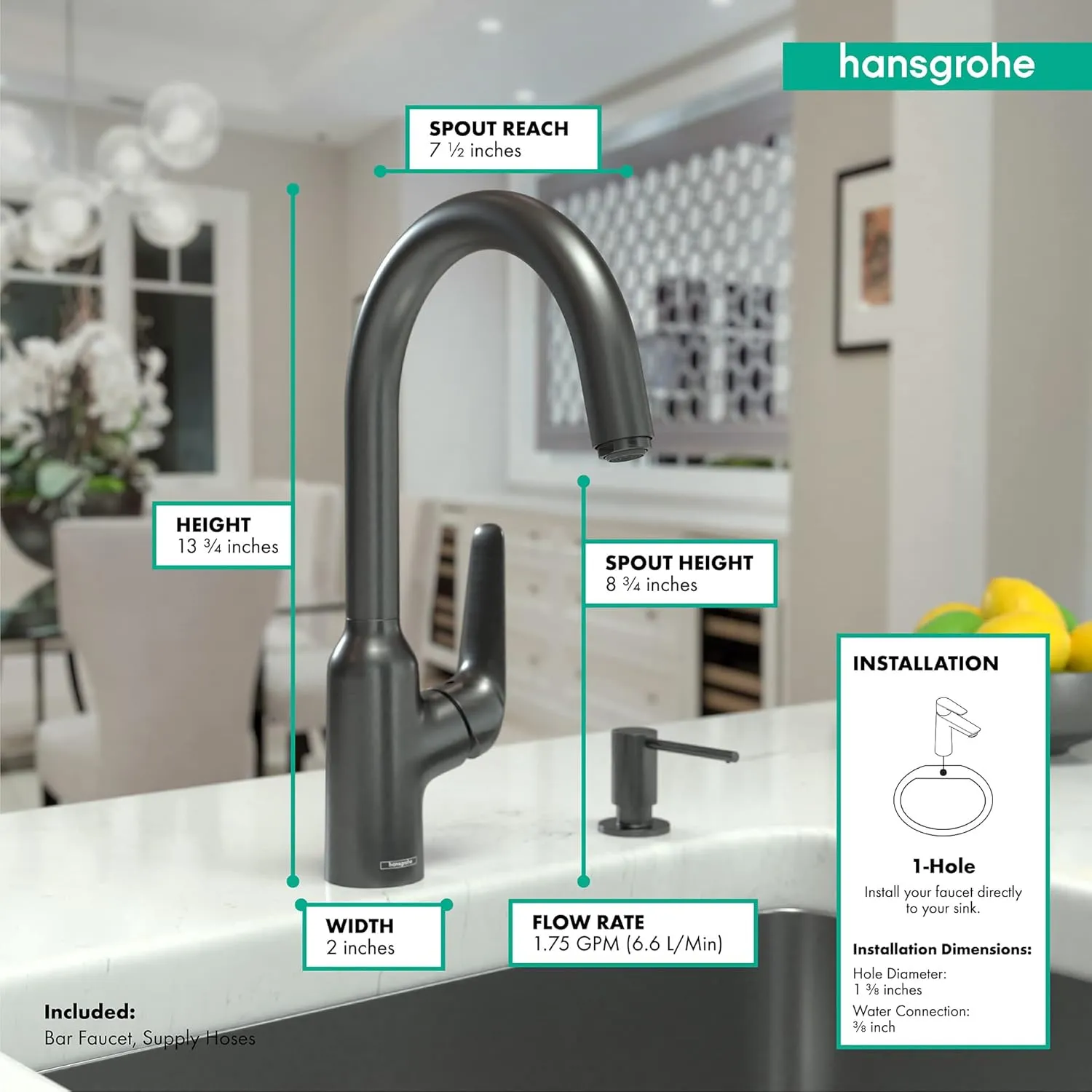hansgrohe Focus N 14-inch Tall 1-Handle Bar Faucet in Brushed Black Chrome, 71802341