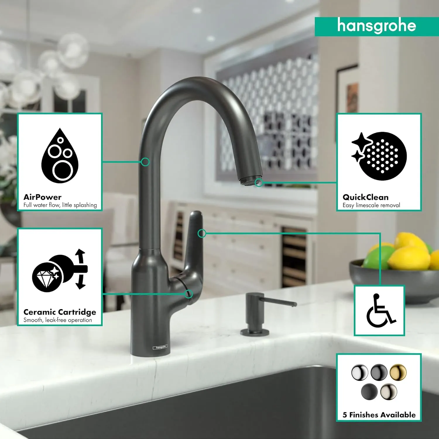 hansgrohe Focus N 14-inch Tall 1-Handle Bar Faucet in Brushed Black Chrome, 71802341