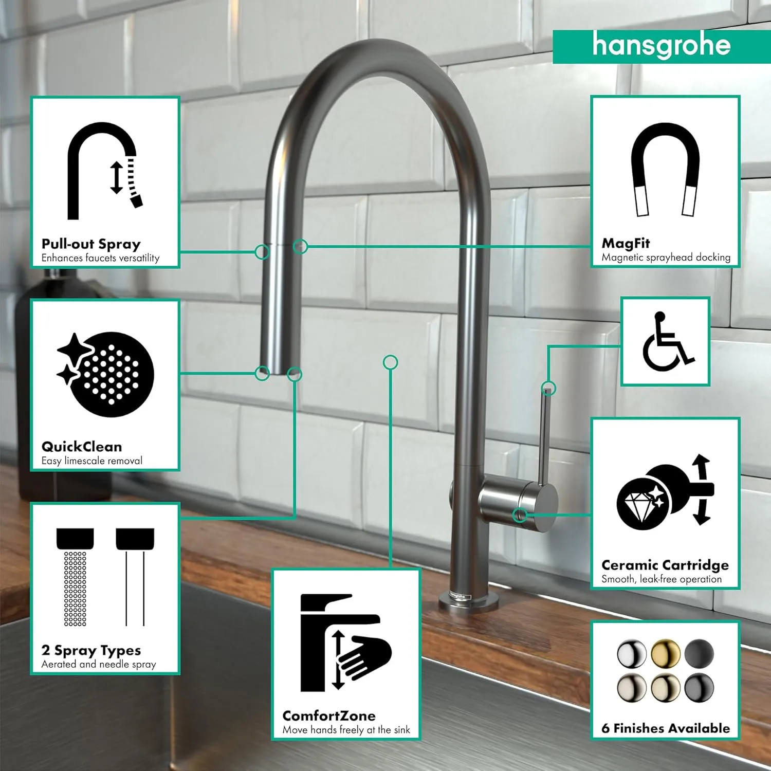 hansgrohe Talis N Black High Arc Kitchen Faucet, Kitchen Faucets with Pull Down Sprayer, Faucet for Kitchen Sink, Magnetic Docking Spray Head, Brushed Black Chrome 72800341