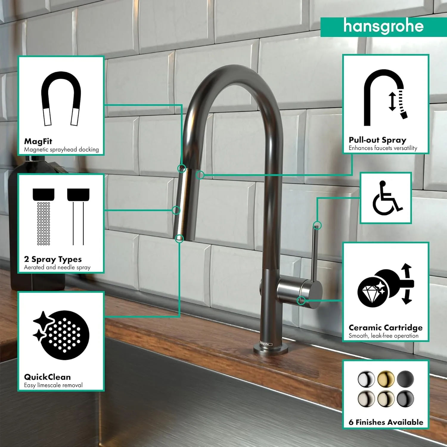 hansgrohe Talis N Black High Arc Kitchen Faucet, Kitchen Faucets with Pull Down Sprayer, Faucet for Kitchen Sink, Magnetic Docking Spray Head, Brushed Black Chrome 72846341