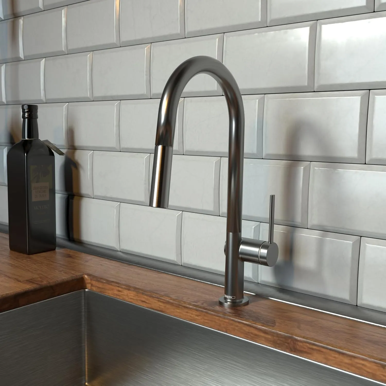 hansgrohe Talis N Black High Arc Kitchen Faucet, Kitchen Faucets with Pull Down Sprayer, Faucet for Kitchen Sink, Magnetic Docking Spray Head, Brushed Black Chrome 72846341