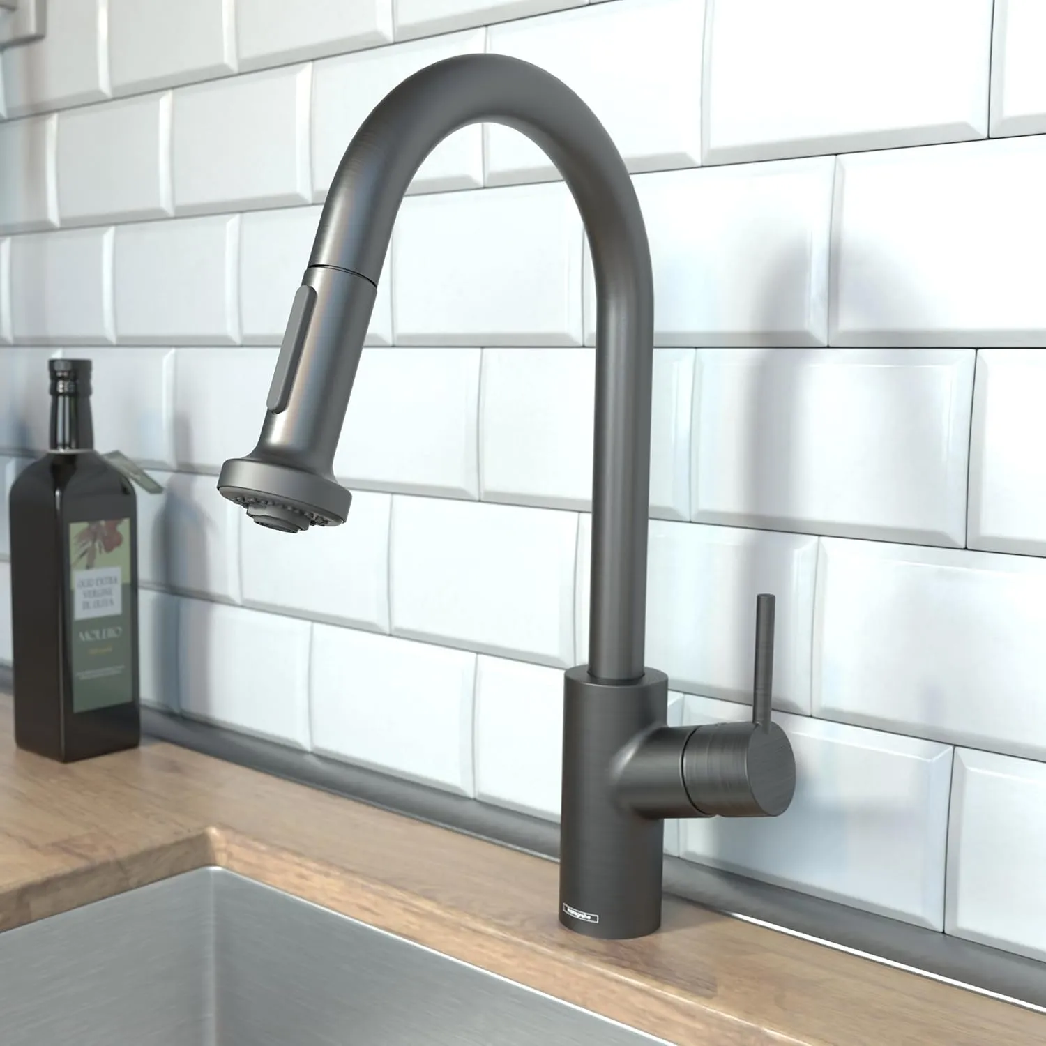 hansgrohe Talis S² Black Bar Kitchen Faucet, Kitchen Faucets with Pull Down Sprayer, Faucet for Kitchen Sink, Magnetic Docking Spray Head, Brushed Black Chrome 04286340