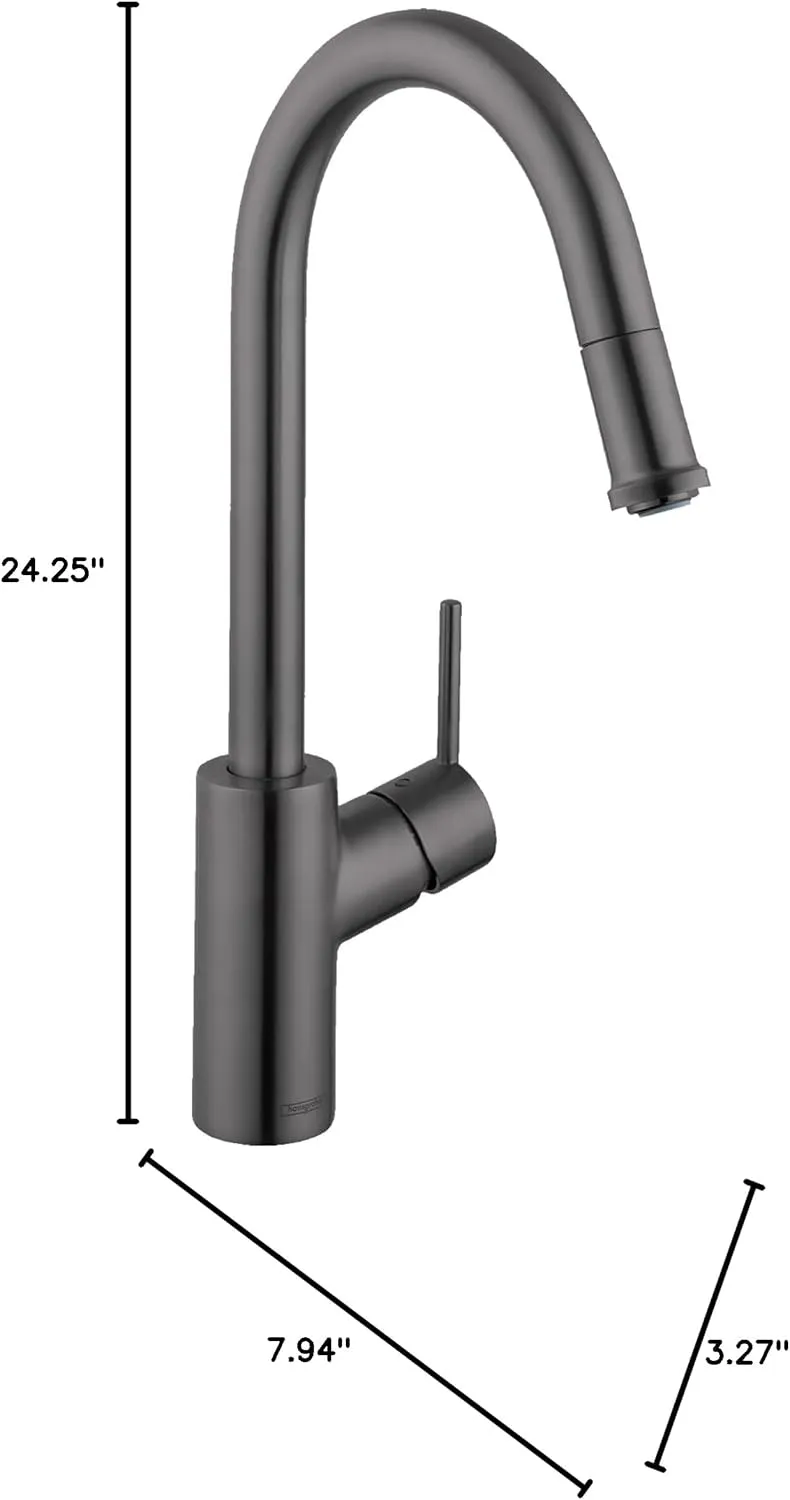 hansgrohe Talis S² Black High Arc Kitchen Faucet, Kitchen Faucets with Pull Down Sprayer, Faucet for Kitchen Sink, Magnetic Docking Spray Head, Brushed Black Chrome 14872341