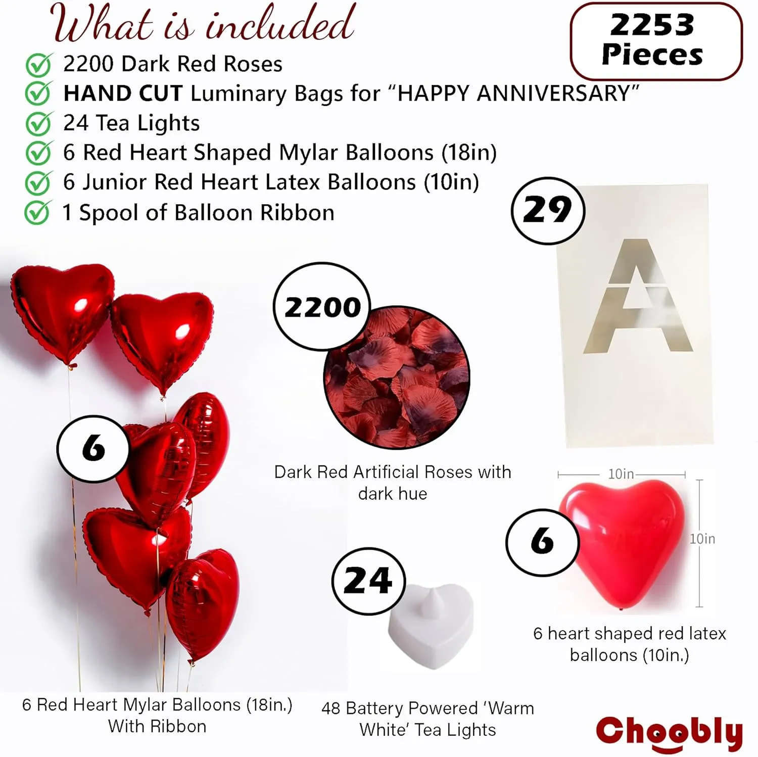 Happy Anniversary Luminary Bags with LED Tea Light Candles, Balloons, and Rose Petals – Romantic Decorations for Proposals, Anniversaries, and Special Moments