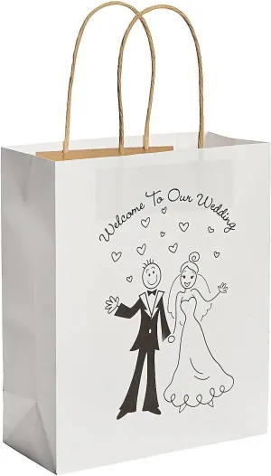 Happy Couple Kraft Paper Wedding Gift Bags 1 Dozen