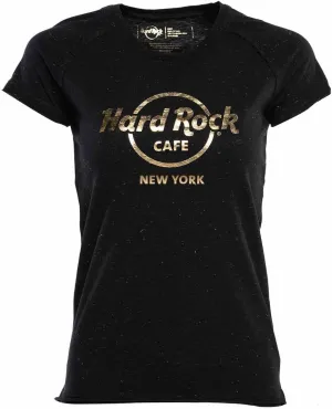 Hard Rock Women's Gold Thread and Foil Logo Tee Black