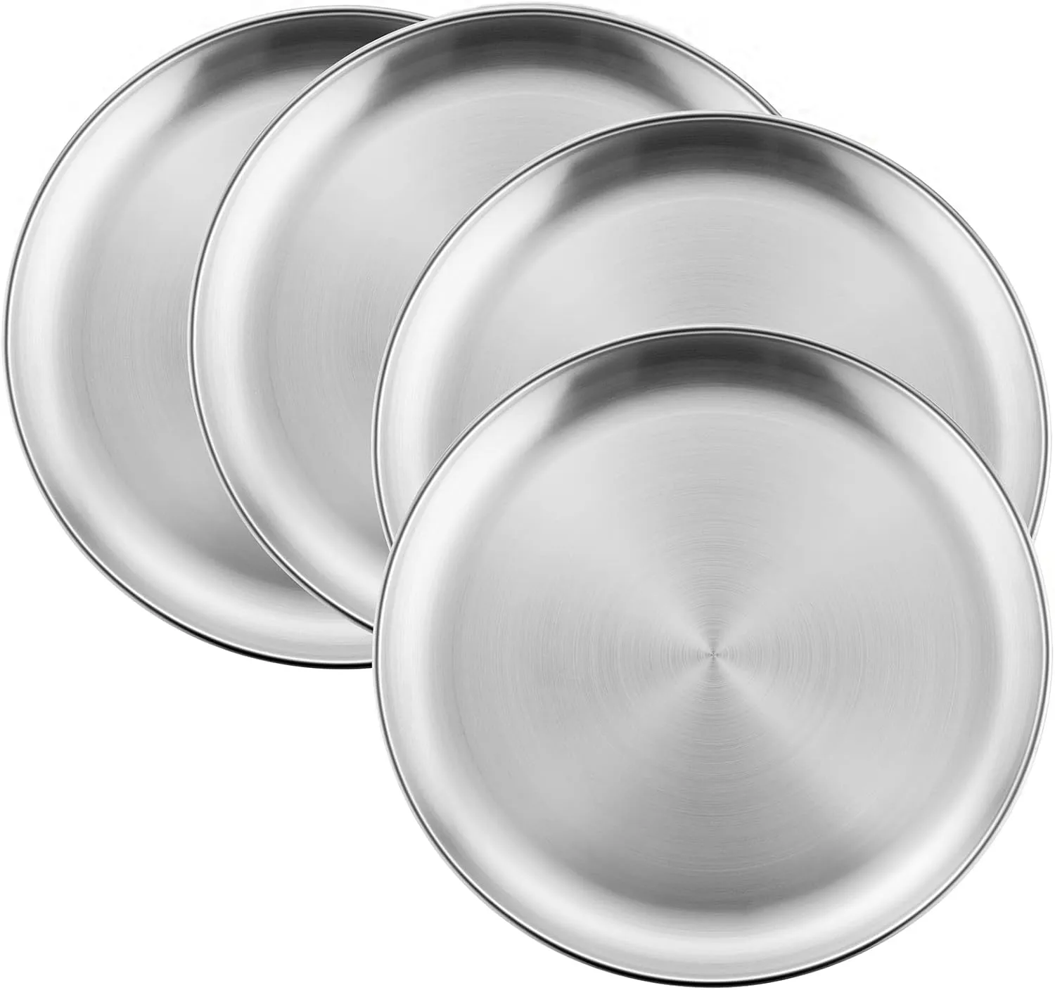 HaWare 4-Piece 18/8 Stainless Steel Plates, Metal 304 Dinner Dishes for Kids Toddlers Children, 10 Inches Feeding Serving Camping Plates, Reusable and Dishwasher Safe