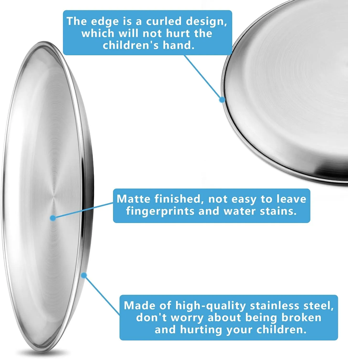 HaWare 6-Piece 18/8 Stainless Steel Plates, Metal 304 Dinner Dishes for Kids Toddlers Children, 10 Inches Feeding Serving Camping Plates, Reusable and Dishwasher Safe