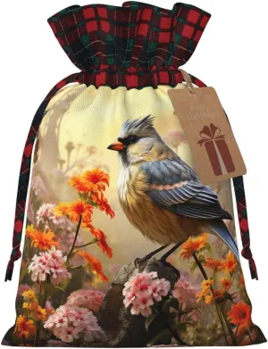 HaxigWcufx Christmas Gift Bag Sparrow Birds Sing Christmas Bags for Christmas Party Supplies Drawstring Bag Party Favors Bags Candy Sack Wrapping Bags for Presents Party