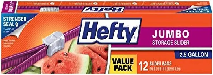 Hefty Slider 2.5 Gallon Jumbo Storage Bags, 12 Count (Pack of 3) 36 Bags Total