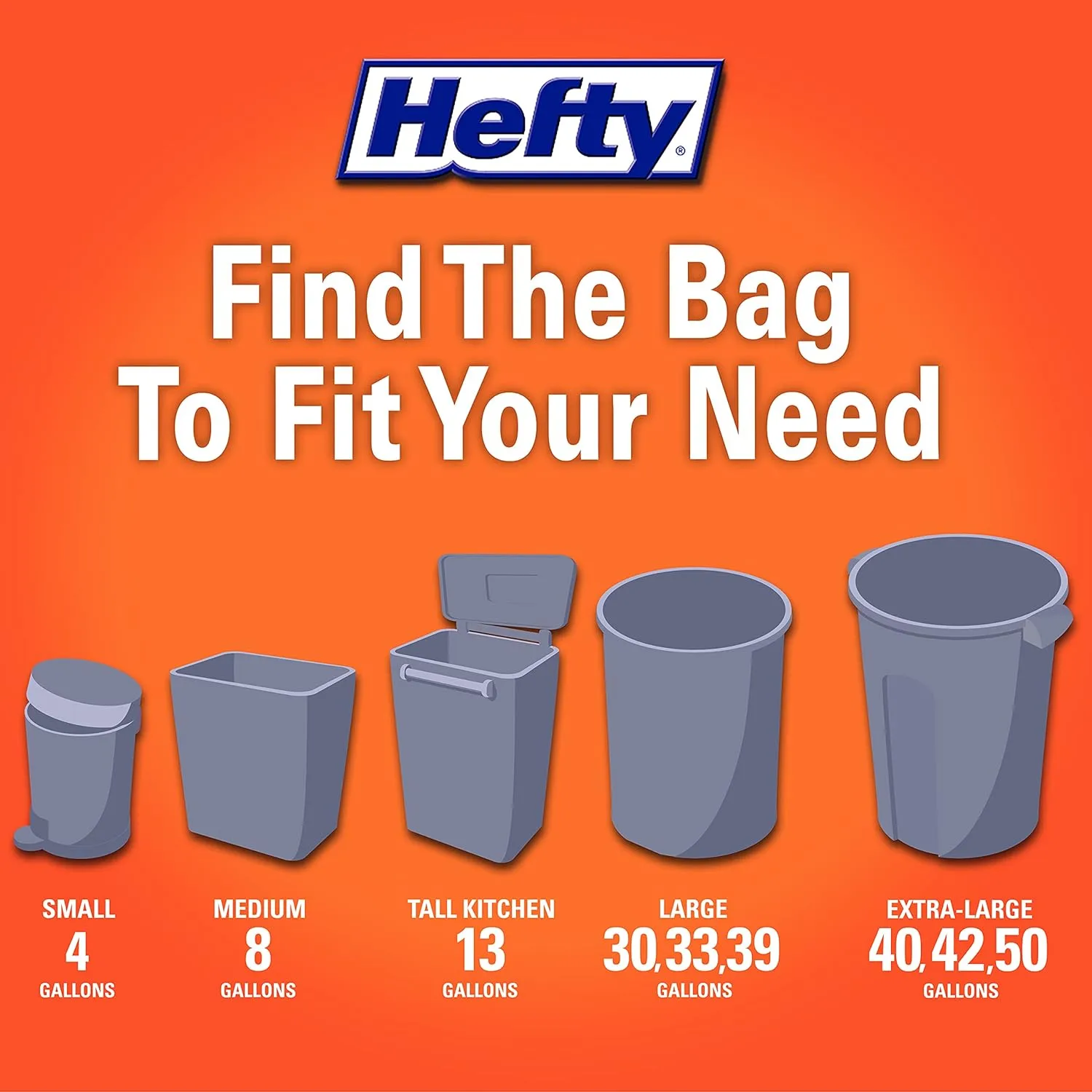 Hefty Ultra Strong Made with 50% Recovered Materials* Tall Kitchen Trash Bags, Gray, Clean Burst, 13 Gallon, 80 Count