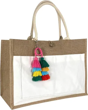 Hibala Woven Large Beach Bag Straw Beach Tote Handmade Weaving Shoulder Tassel Bag Handbag