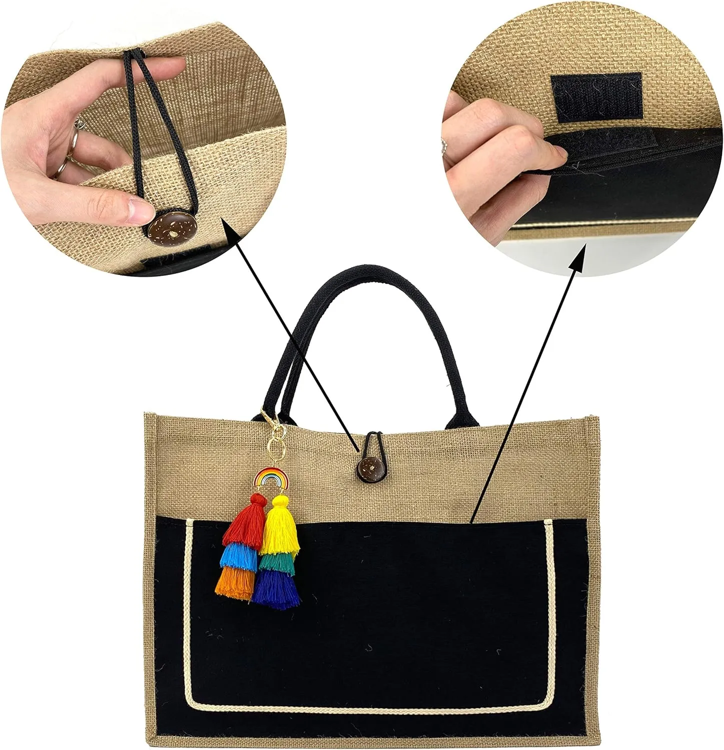 Hibala Woven Large Beach Bag Straw Beach Tote Handmade Weaving Shoulder Tassel Bag Handbag