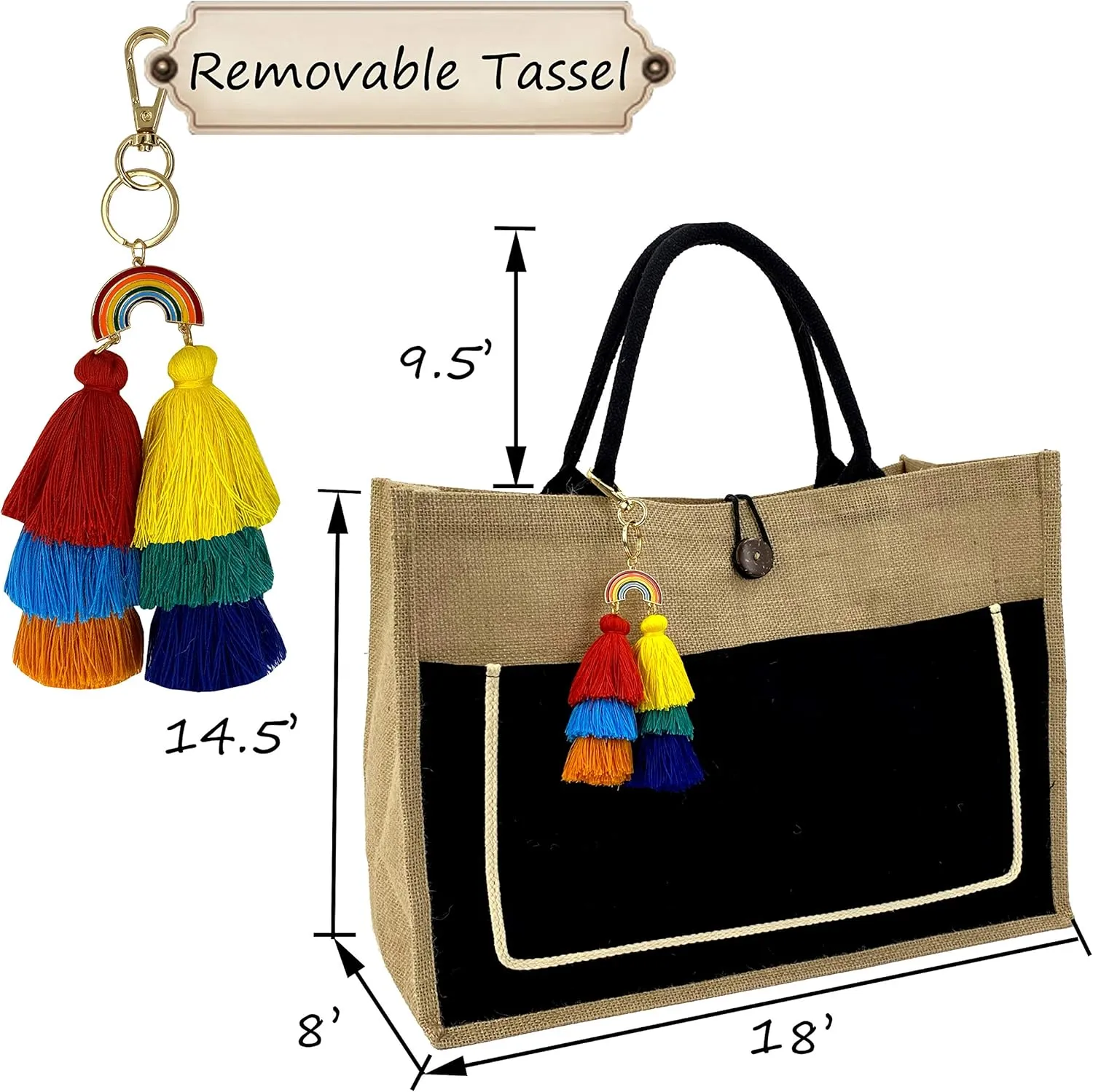 Hibala Woven Large Beach Bag Straw Beach Tote Handmade Weaving Shoulder Tassel Bag Handbag