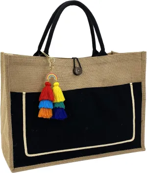 Hibala Woven Large Beach Bag Straw Beach Tote Handmade Weaving Shoulder Tassel Bag Handbag