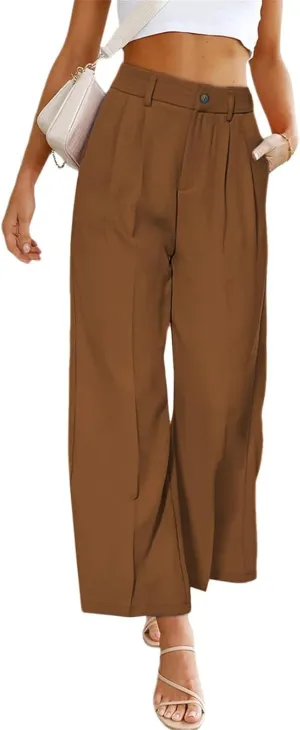 High Waisted Work Pants for Women Business Casual Outfits Button Office Dress Solid Color Trousers with Pockets 2025