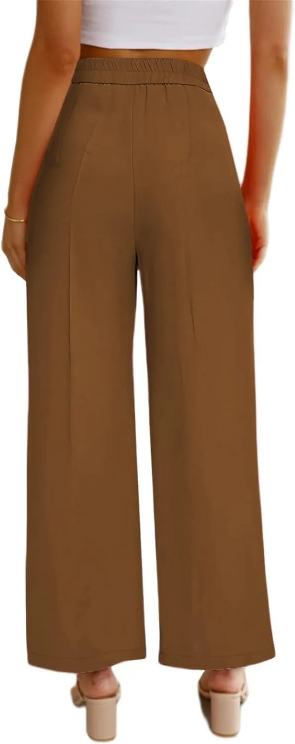 High Waisted Work Pants for Women Business Casual Outfits Button Office Dress Solid Color Trousers with Pockets 2025