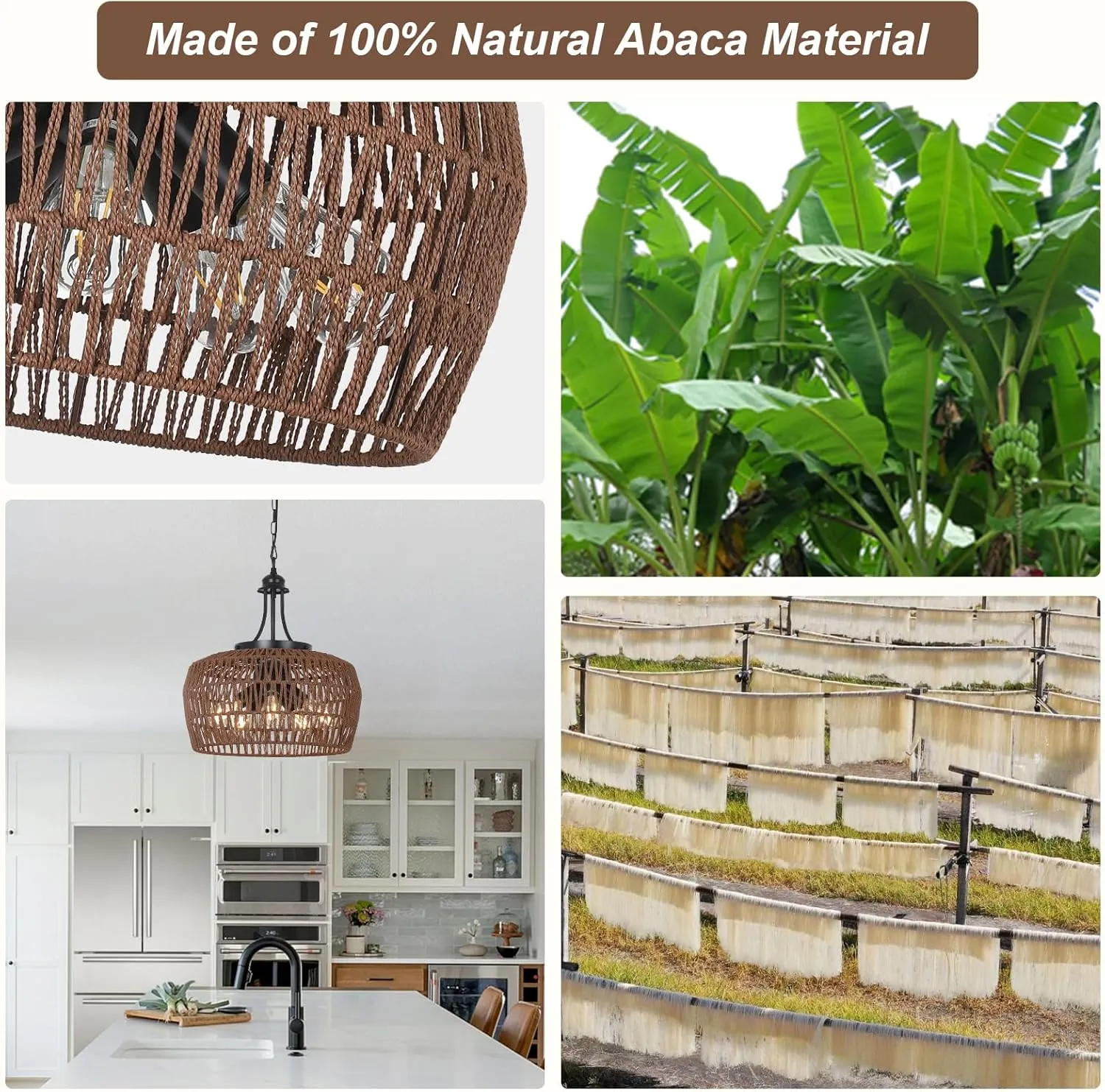 HMVPL Coffee Rattan Chandeliers for Dining Room, 5-Light Coastal Chandelier with Wicker Lampshade, Large Farmhouse Light Fixture, Boho Dining Room Chandelier for Island Kitchen Bedroom Living Room