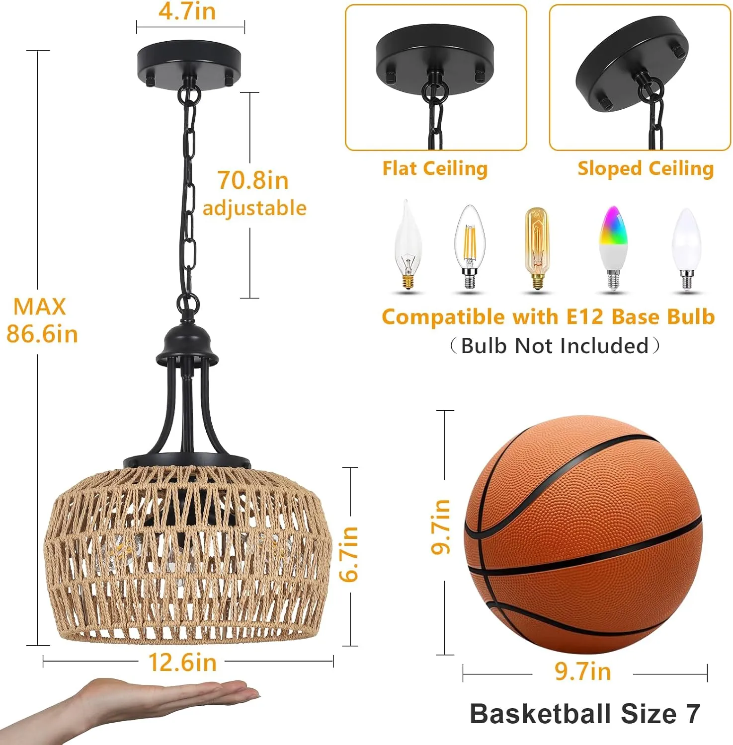 HMVPL Farmhouse Chandelier for Dining Room, 3-Light Boho Rattan Chandelier Light Fixture Ceiling Hanging with Woven Lampshade, Small Wicker Coastal Pendant Light for Kitchen Bedroom Island Hallway
