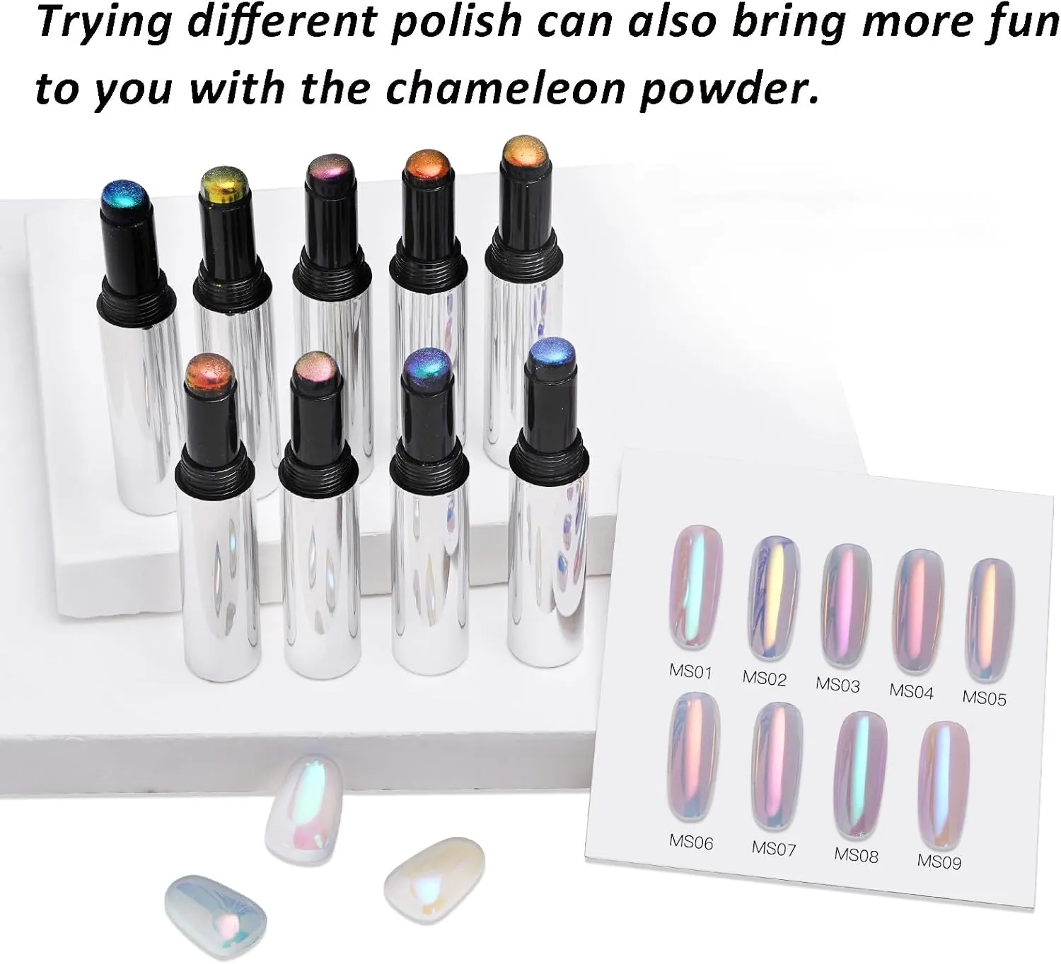 Holographic Chrome Nail Powder Set, 9 Colors Metallic Mirror Effect Powder with Silicone Nail Brush Iridescent Shell Aurora Glitter Nail Art Pigment for Home DIY Nail Salon Manicure
