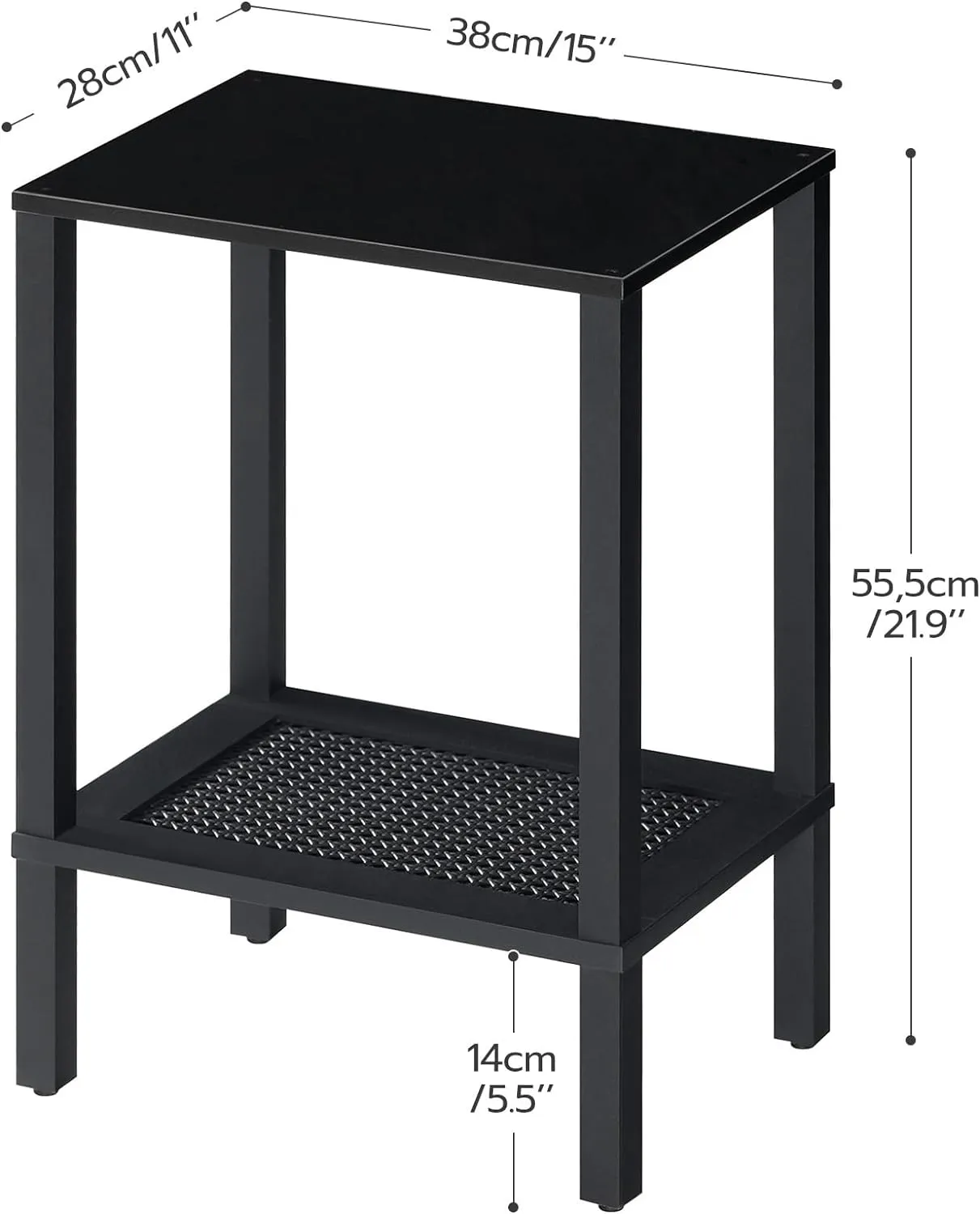 HOOBRO End Table, Small Side Table with 2-Tier Storage Shelves, Nightstand with Faux Rattan Decoration, for Small Space, Living Room, Bedroom, Black BK91BZ01