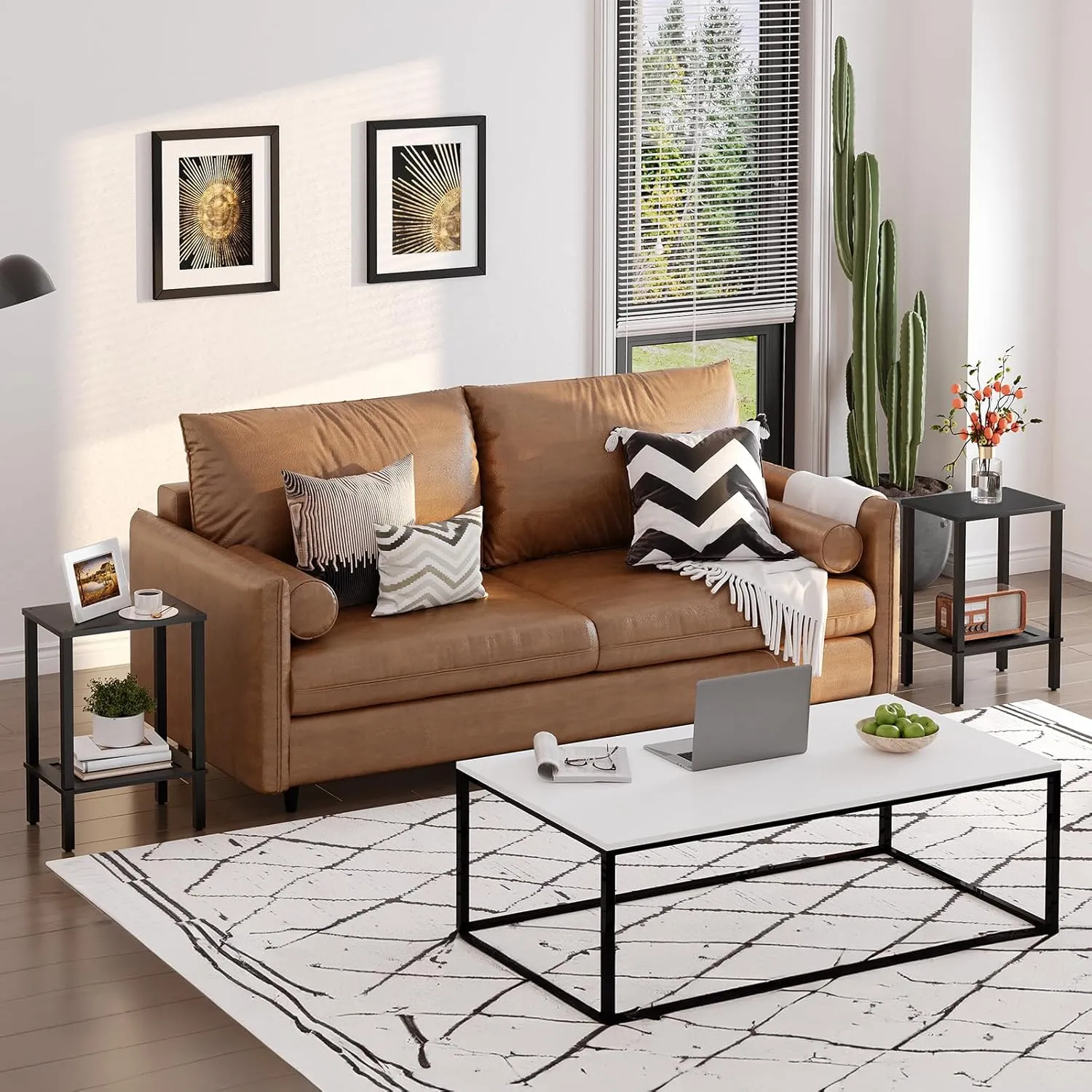 HOOBRO End Table, Small Side Table with 2-Tier Storage Shelves, Nightstand with Faux Rattan Decoration, for Small Space, Living Room, Bedroom, Black BK91BZ01