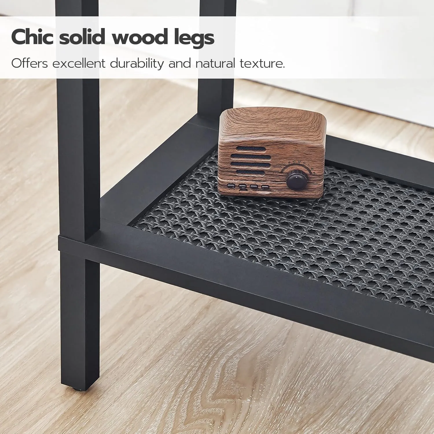 HOOBRO Side Table with Charging Station, End Table with USB Ports and Outlet, Nightstand with Storage Shelf, Faux Rattan Decoration, for Living Room, Bedroom, Rustic Brown and Black BF91UBZ01