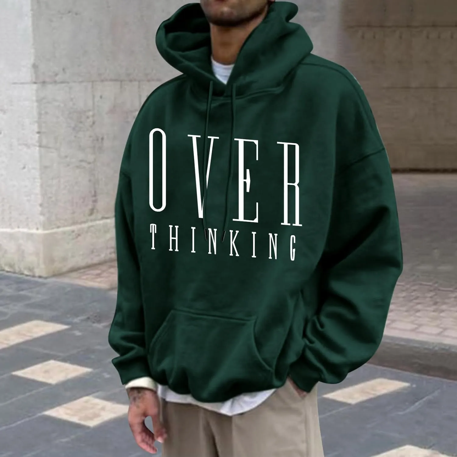 Hoodies for Men Pullover Mens Workout Hoodie Drawstring Graphic Print Pullover Casual Stylish Hooded Sweatshirts
