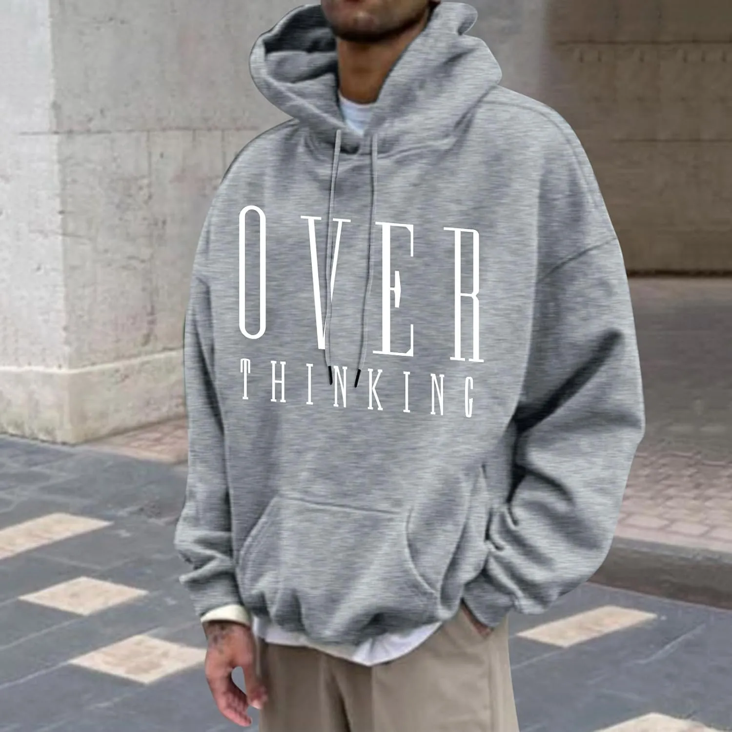 Hoodies for Men Pullover Mens Workout Hoodie Drawstring Graphic Print Pullover Casual Stylish Hooded Sweatshirts
