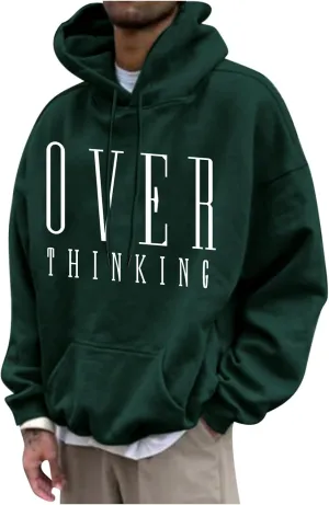 Hoodies for Men Pullover Mens Workout Hoodie Drawstring Graphic Print Pullover Casual Stylish Hooded Sweatshirts