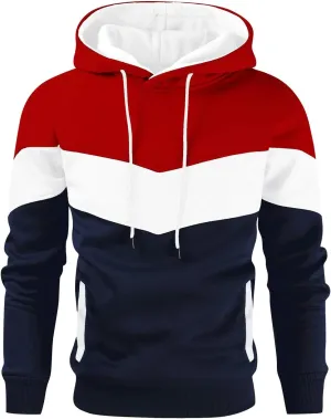 Hoodies for Men Winter Drawstring Pullover Hooded Streetwear Lightweight Sweatshirts Casual Long Sleeve Color Block