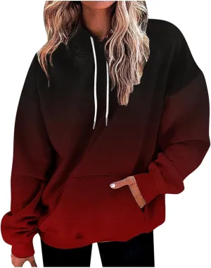 Hoodies for Women Drawstring Pullover Multicolor Hoodie Casual Long Sleeve Oversized Sweatshirts with Pockets