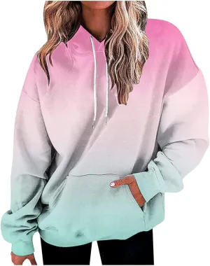 Hoodies for Women Drawstring Pullover Multicolor Hoodie Casual Long Sleeve Oversized Sweatshirts with Pockets