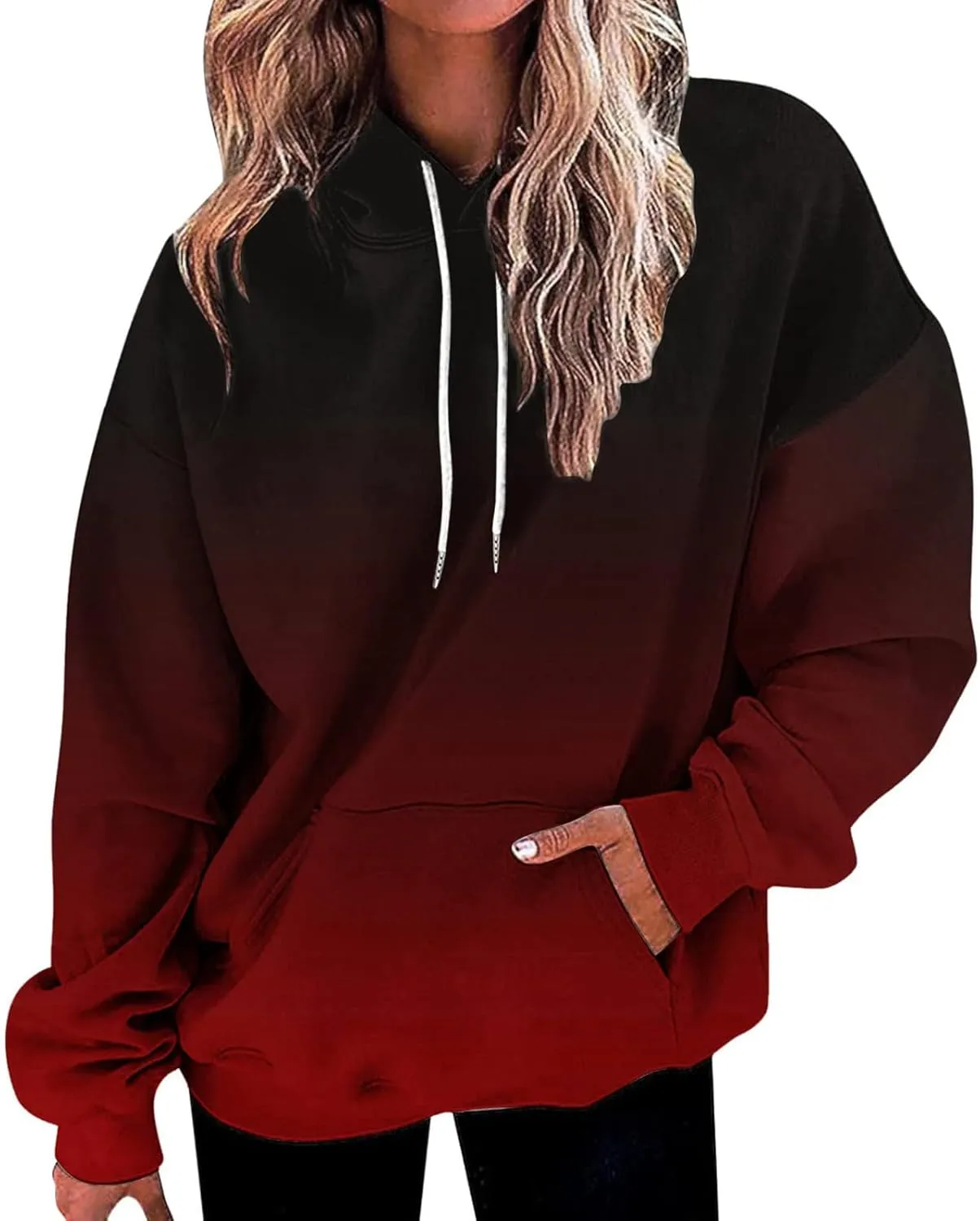 Hoodies for Women Drawstring Pullover Multicolor Hoodie Casual Long Sleeve Oversized Sweatshirts with Pockets