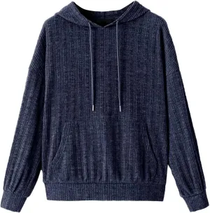 Hoodies Pullover Tops for Women Fashion Drawstring Long Sleeve Sweatshirt with Pockets Casual Solid Color Sweatshirts