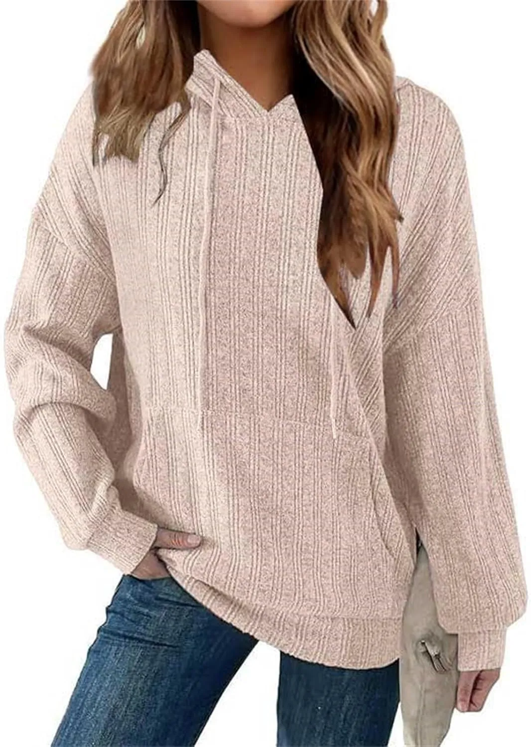Hoodies Pullover Tops for Women Fashion Drawstring Long Sleeve Sweatshirt with Pockets Casual Solid Color Sweatshirts