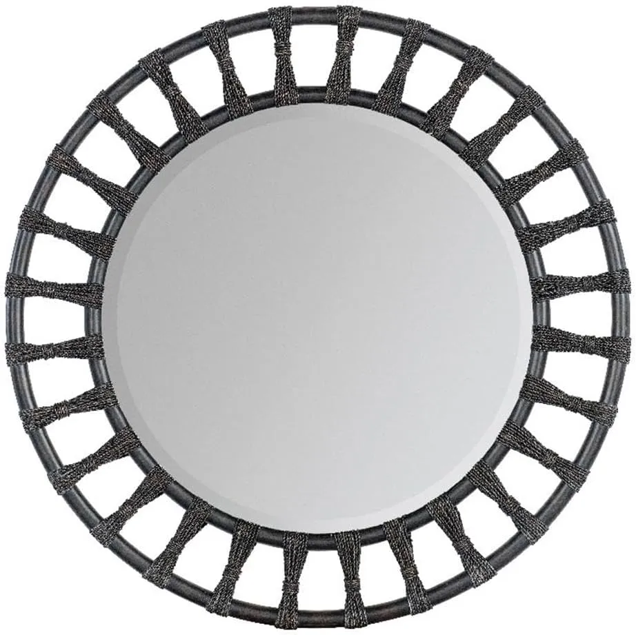 Hooker Furniture Retreat Wood Pole Rattan Accent Mirror in Black Sand Finish