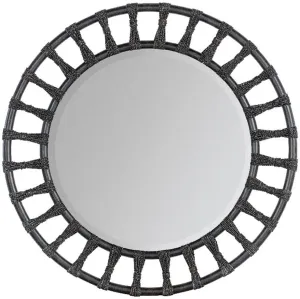 Hooker Furniture Retreat Wood Pole Rattan Accent Mirror in Black Sand Finish