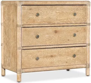 Hooker Furniture Retreat Wood Pole Rattan Nightstand in Beige