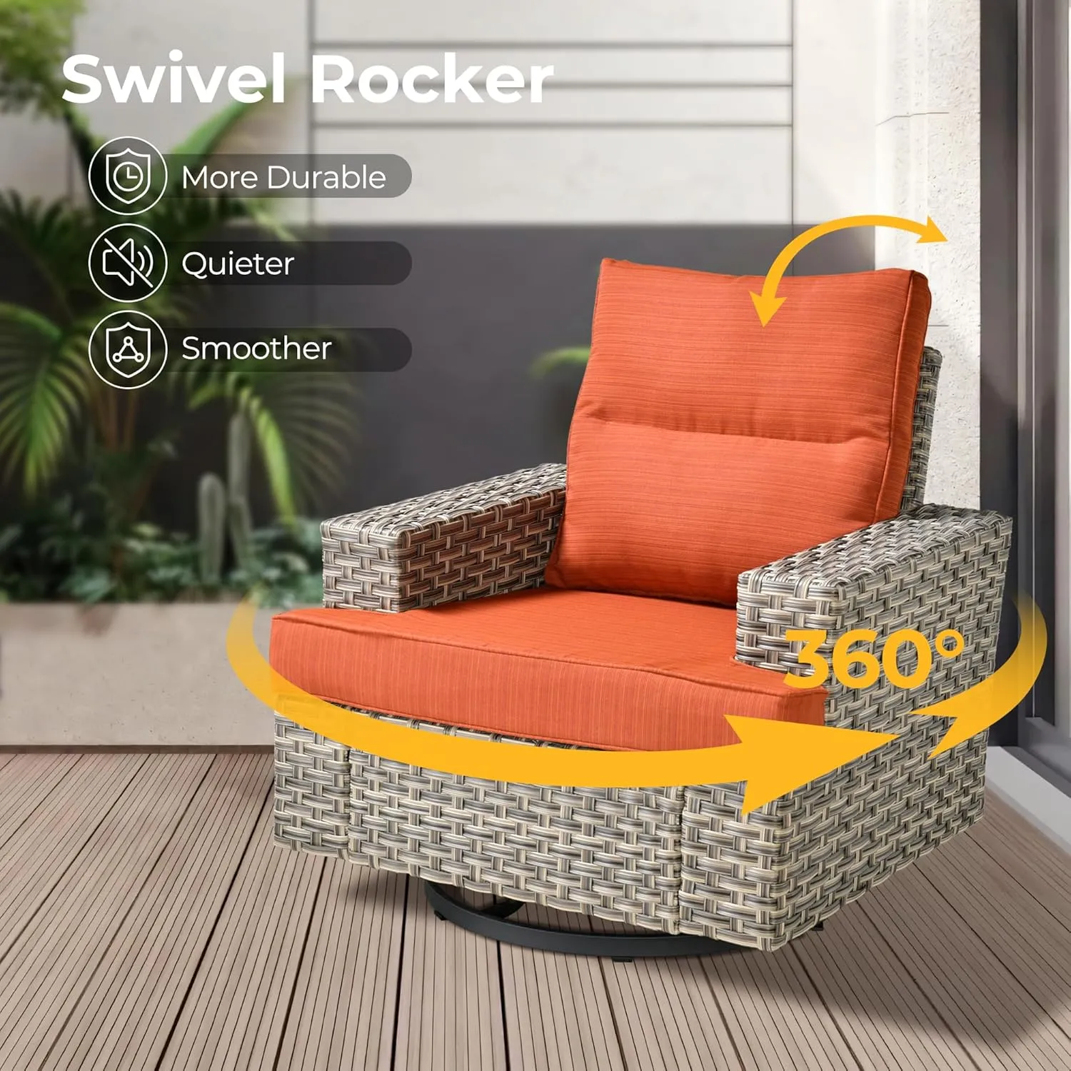 HOOOWOOO Outdoor Sectional Patio Furniture Set with Fire Pit Table,15 Pieces Wicker Conversation Sets L Shaped Couch,Extra Deep Out Door Sofa Outside Furniture with Swivel Chairs Ottomans,Brick Red