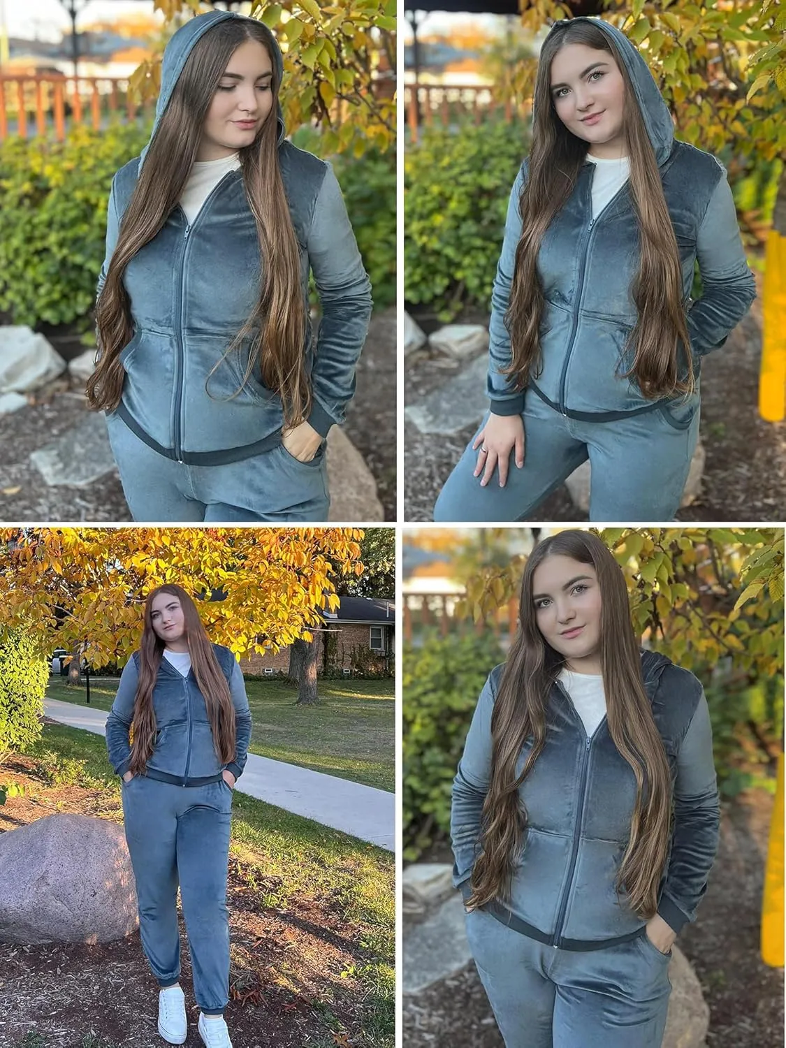 HOTOUCH Womens Casual Velour Tracksuit Set Full Zipper Hoodie Workout Pants Velvet Sweatsuit Jogging Suits XS-XXL
