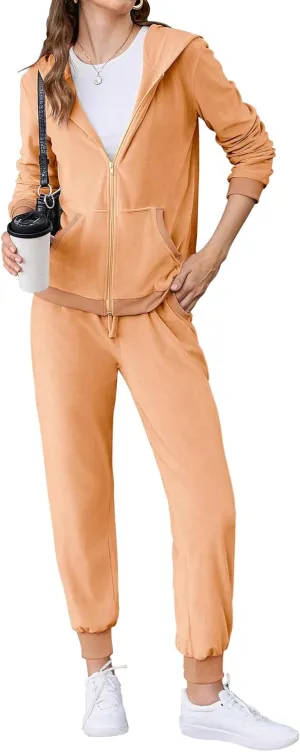 HOTOUCH Womens Casual Velour Tracksuit Set Full Zipper Hoodie Workout Pants Velvet Sweatsuit Jogging Suits XS-XXL