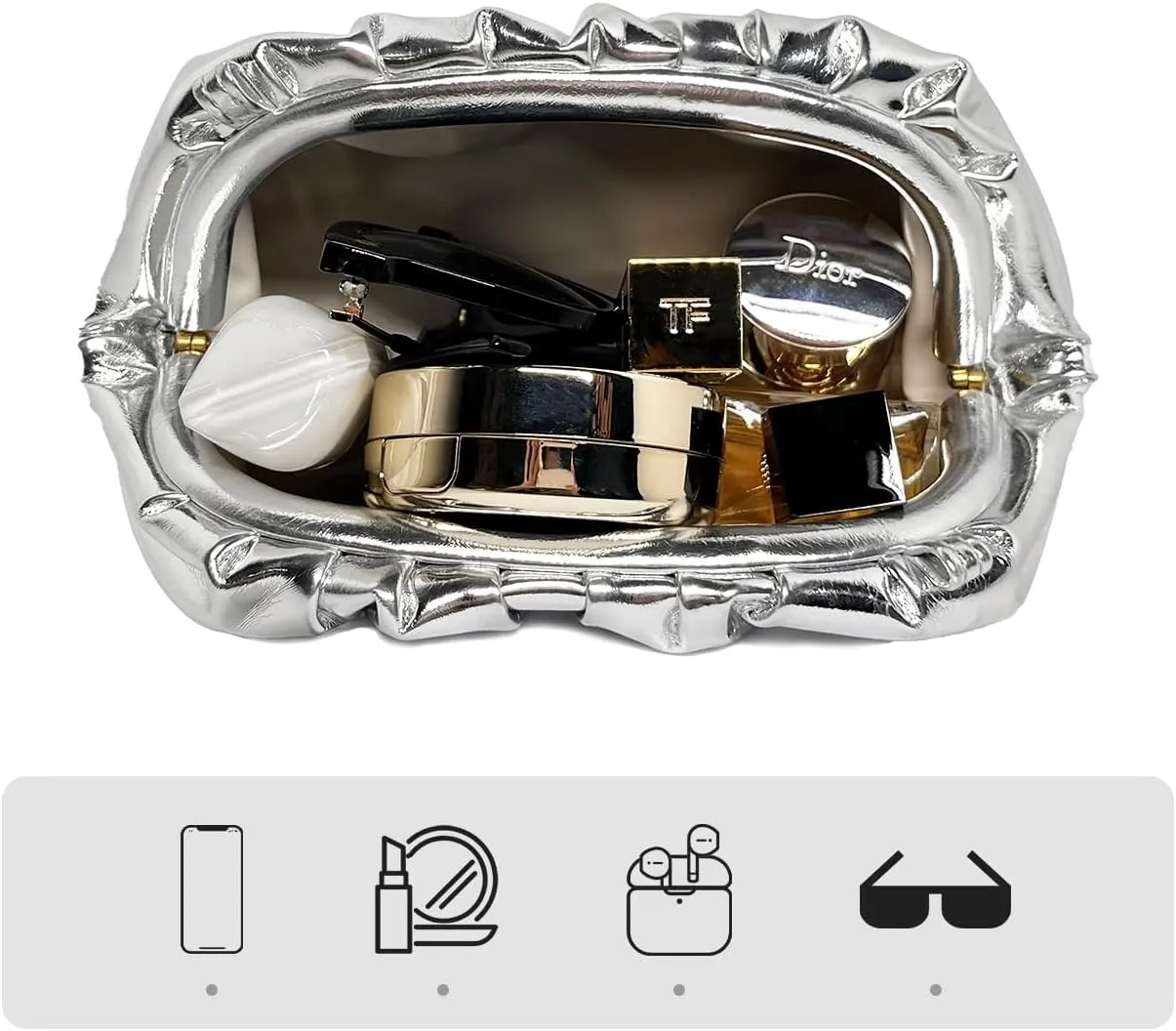 Huralona Dressy Pleated Vegan Leather Clutch Ruched Bag Purse Metallic PU Clutch Cloud Dumpling Bag for Women