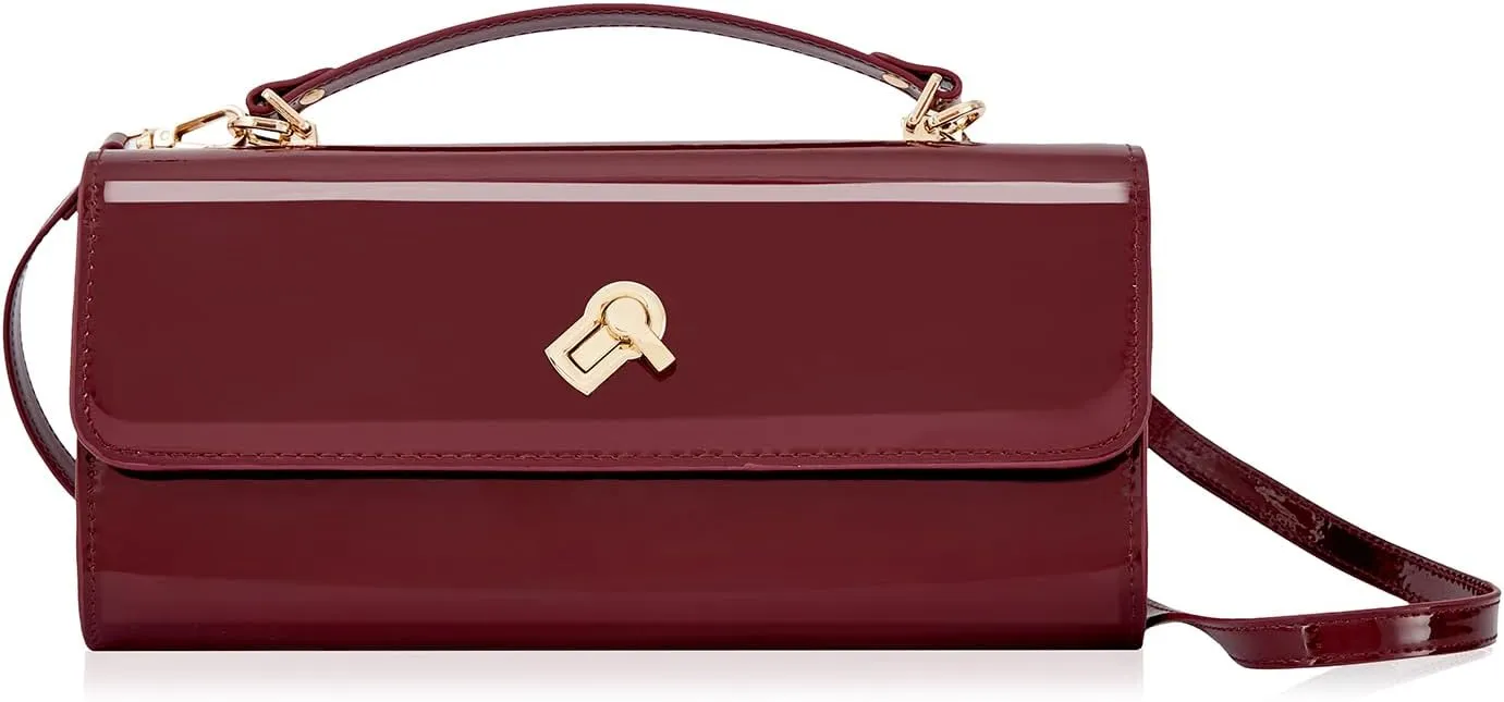 Huralona Women Metallic PU Leather Evening Clutch Purse Square Box Handbag Crossbody Shoulder Bag with Twist Lock Closure