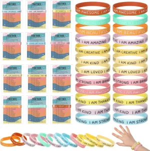 HyDren 36 Sets End of Year Student Gifts Motivational Silicon Wristbands Bulk with Inspirational Cards Opp Bags Affirmation Rubber Bracelets Graduation Gifts for Students from Teachers(Light Color)