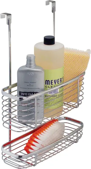 iDesign Axis Over the Cabinet 2-Tier Kitchen Storage Basket Organizer for Aluminum Foil, Sandwich Bags, Cleaning Supplies, Garbage Bags, Bath Supplies, Chrome