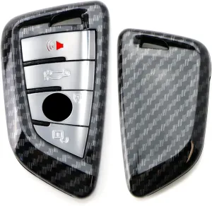 iJDMTOY Exact Fit Gloss Metallic Carbon Fiber Pattern Smart Remote Key Fob Shell Compatible with BMW X1 X4 X5 X6, 5 Series, 7 Series; Compatible with Toyota Supra